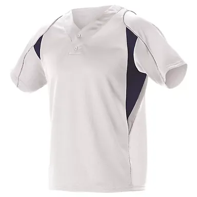 Alleson Athletic 529Y Youth Two Button Henley Base in White/ navy/ grey front view