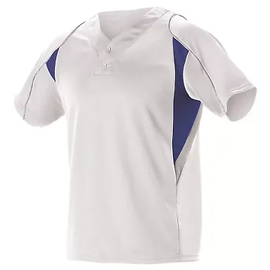 Alleson Athletic 529Y Youth Two Button Henley Base in White/ royal/ grey front view
