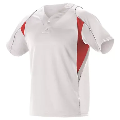 Alleson Athletic 529Y Youth Two Button Henley Base in White/ red/ grey front view