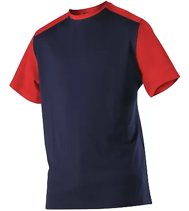 Alleson Athletic 532CJY Youth Crewneck Baseball Je Navy/ Red front view