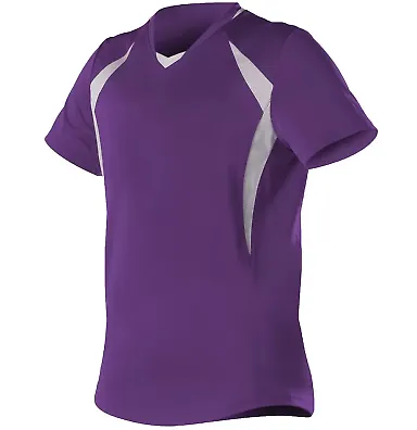 Alleson Athletic 552JG Girls' Short Sleeve Fastpit in Purple/ white front view