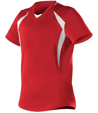 Alleson Athletic 552JG Girls' Short Sleeve Fastpit in Red/ white front view
