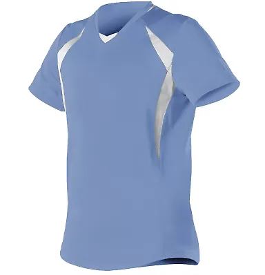 Alleson Athletic 552JG Girls' Short Sleeve Fastpit in Columbia blue/ white front view