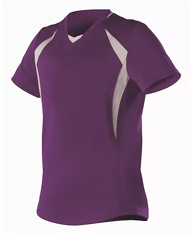 Alleson Athletic 552JW Women's Short Sleeve Fastpi in Purple/ white front view