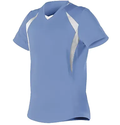 Alleson Athletic 552JW Women's Short Sleeve Fastpi in Sky blue/ white front view