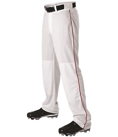 Alleson Athletic 605WLB Baseball Pants With Braid in White/ red front view