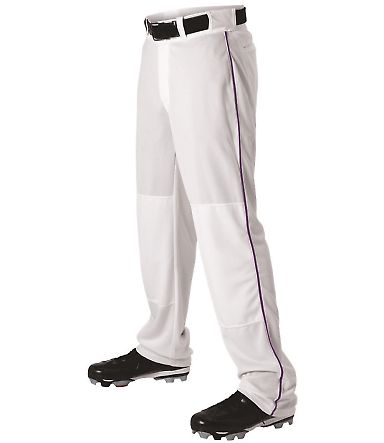 Alleson Athletic 605WLB Baseball Pants With Braid in White/ purple front view