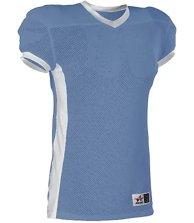 Alleson Athletic 750E Football Jersey in Columbia blue/ white front view
