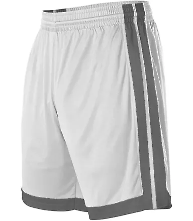 Alleson Athletic 538P Single Ply Basketball Shorts White/ Charcoal front view