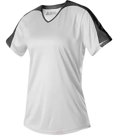 Alleson Athletic 558VG Girls' V-Neck Fastpitch Jer in White/ black front view
