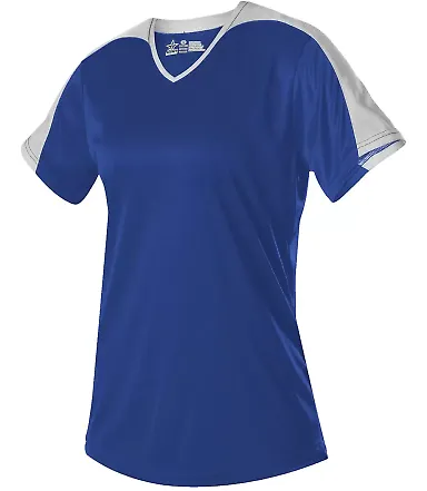 Alleson Athletic 558VW Women's Vneck Fastpitch Jer in Royal/ white front view