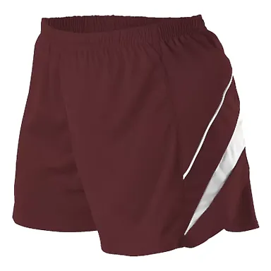 Alleson Athletic R1LFPW Women's Loose Fit Track Sh Maroon/ White front view