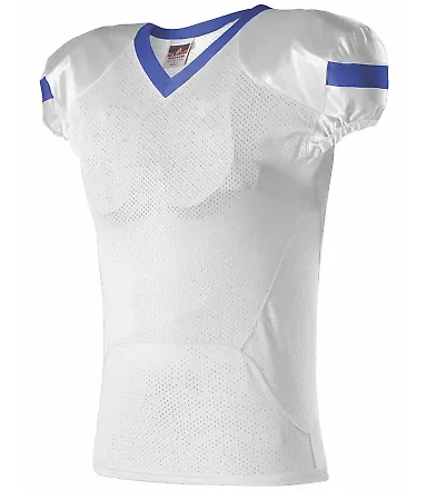 Alleson Athletic 754Y Youth Pro Flex Cut Belt Leng in White/ royal front view