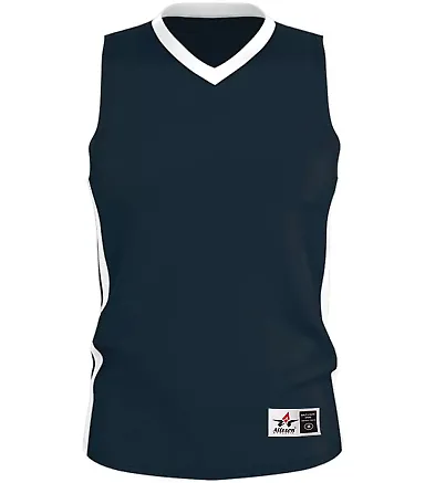 Alleson Athletic 538J Single Ply Basketball Jersey Navy/ White front view