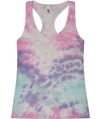 Tie-Dye 3400 Ladies' Racerback Tank COTTON CANDY front view