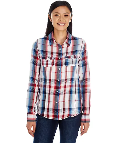 Burnside Clothing 5222 Women's Long Sleeve Plaid S Red front view