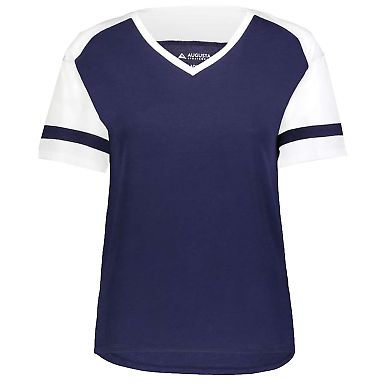 Augusta Sportswear 2914 Women's Fanatic 2.0 T-Shir in Navy/ white front view