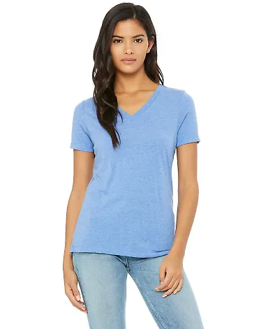 Bella + Canvas 6415 Ladies' Relaxed Triblend V-Nec in Blue triblend front view
