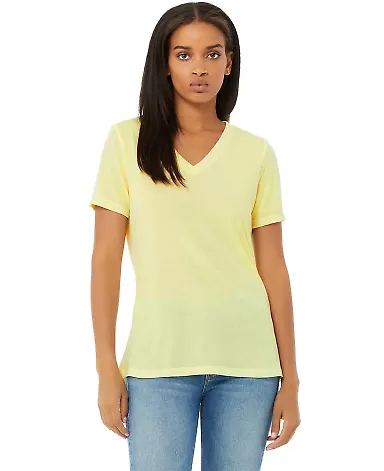 Bella + Canvas 6415 Ladies' Relaxed Triblend V-Nec in Pale ylw trblnd front view