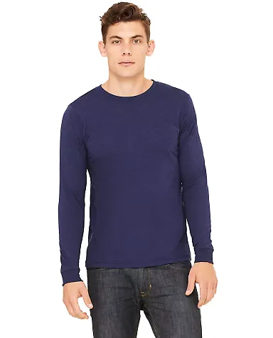 Bella + Canvas 3513 Unisex Triblend Long-Sleeve T- in Navy triblend front view
