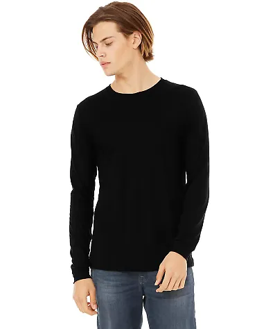 Bella + Canvas 3513 Unisex Triblend Long-Sleeve T- in Solid blk trblnd front view