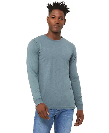 Bella + Canvas 3513 Unisex Triblend Long-Sleeve T- in Denim triblend front view