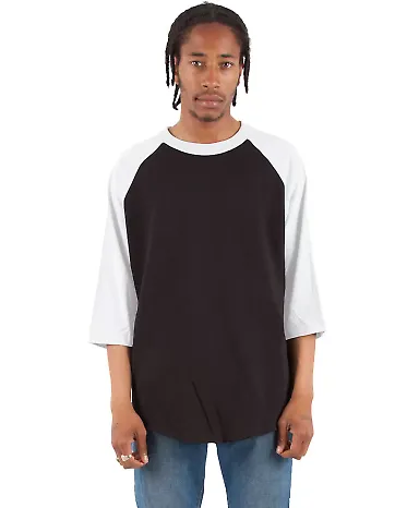 Shaka Wear SHRAG Adult 6 oz 3/4 Sleeve Raglan T-Sh in Black/ white front view
