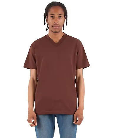 Shaka Wear SHVEE Adult 6.2 oz., V-Neck T-Shirt in Brown front view