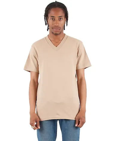 Shaka Wear SHVEE Adult 6.2 oz., V-Neck T-Shirt in Khaki front view