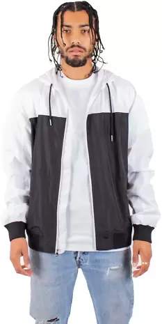 Shaka Wear SHWBJ Adult Windbreaker Jacket in White/ black front view