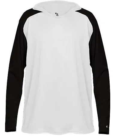 Badger Sportswear 2235 Breakout Youth Hooded T-Shi White/ Black front view