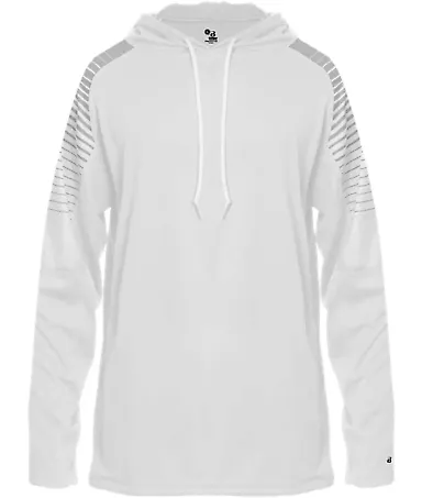 Badger Sportswear 4211 Lineup Hooded Long Sleeve T in White front view