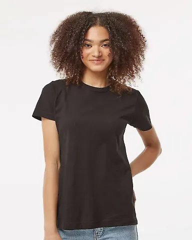 Tultex 0216 / Misses Fine Jersey Tee with a Tear-A Black front view