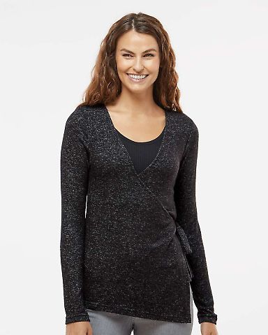 Boxercraft BW1301 Women's Cuddle Wrap Top in Black heather front view