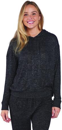 Boxercraft BW1501 Women's Cuddle Fleece Hooded Pul in Black heather front view