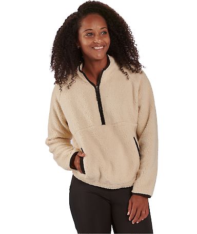 Boxercraft BW8501 Women's Everest Half Zip Pullove in Natural/ black front view