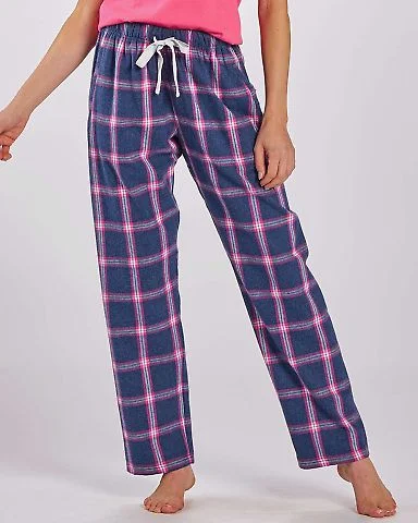 Boxercraft BW6620 Women's Haley Flannel Pants in Navy pink tomboy plaid front view