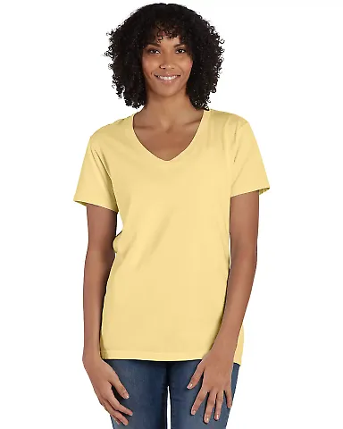Comfort Wash GDH125 Garment-Dyed Women's V-Neck T- in Summer squash yellow front view