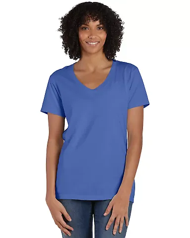 Comfort Wash GDH125 Garment-Dyed Women's V-Neck T- in Deep forte blue front view