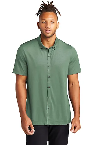 MERCER+METTLE MM1006 Stretch Pique Full-Button SageHthr front view