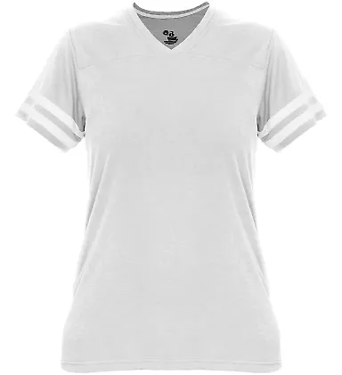 Badger Sportswear 4967 Women's Tri-Blend Fan T-Shi in Oxford/ white front view