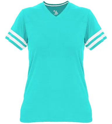 Badger Sportswear 4967 Women's Tri-Blend Fan T-Shi in Turquoise/ white front view