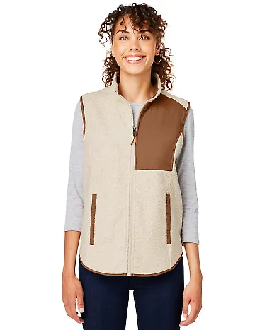 North End NE714W Ladies' Aura Sweater Fleece Vest OATML HTHR/ TEAK front view