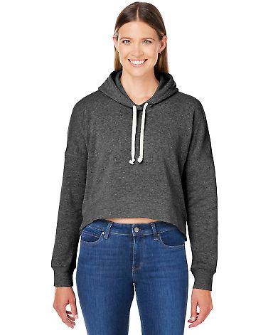 J America 8853 Women's Crop Hooded Sweatshirt in Grey triblend