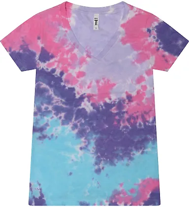 Tie-Dye 1075CD Ladies' V-Neck T-Shirt COTTON CANDY front view
