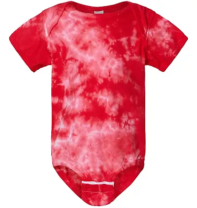 Dyenomite 340CR Infant Crystal Tie-Dyed Onesie in Red front view