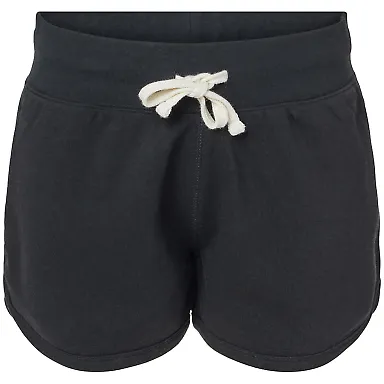 J America 8856 Women's Fleece Shorts Black Solid front view