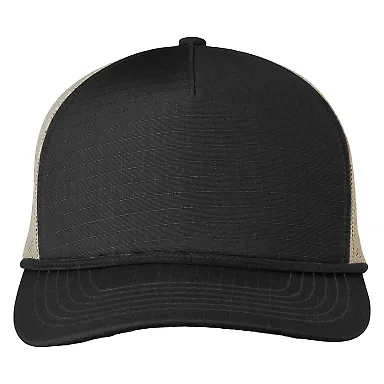Big Accessories BA680 Ripstop Foam Trucker Hat BLACK/ BLK ROPE front view