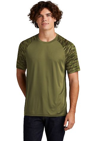 Sport Tek ST376 Sport-Tek   Drift Camo Colorblock  in Olvdrabgn front view