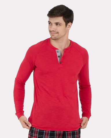 Boxercraft BM3101 Henley Long Sleeve T-Shirt in True red front view